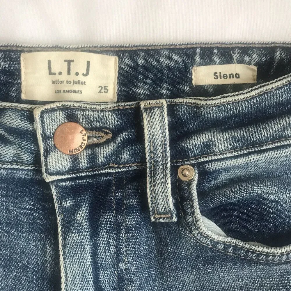 L.T.J Women's Letter to Juliet Siena High Rise Straight Jeans Blue Sz 25 Denim